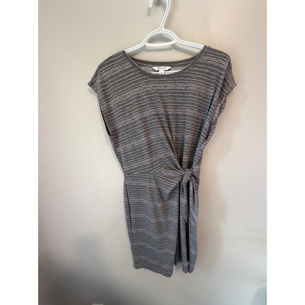 Nine West Womens Grey Striped‎ Side Tie Knot Waist Jersey Knit Sheath Dress M